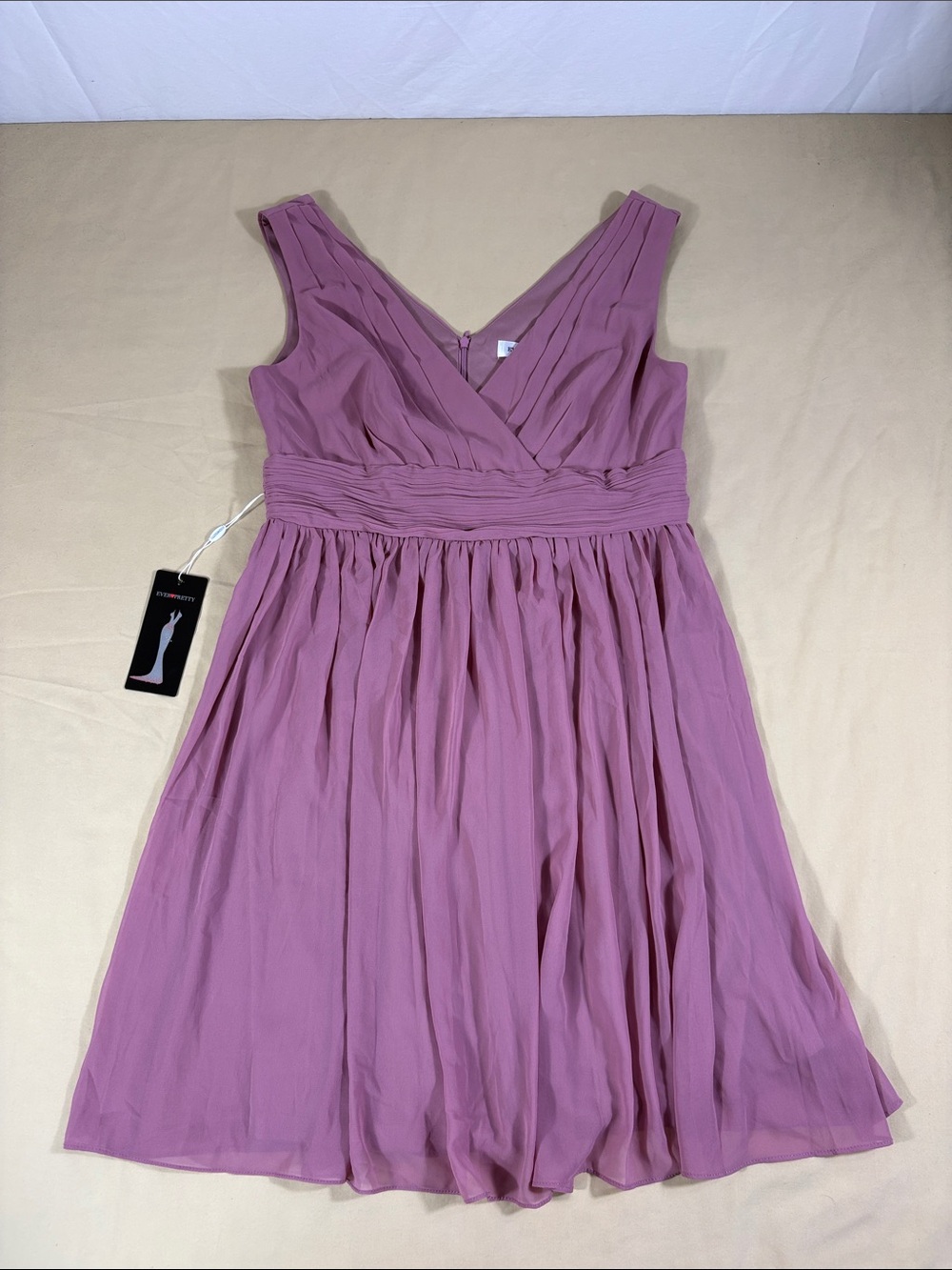 Ever Pretty HoCo Chiffon Pleated Empire Waist Dress Size US 14 Mauve Pink NWT